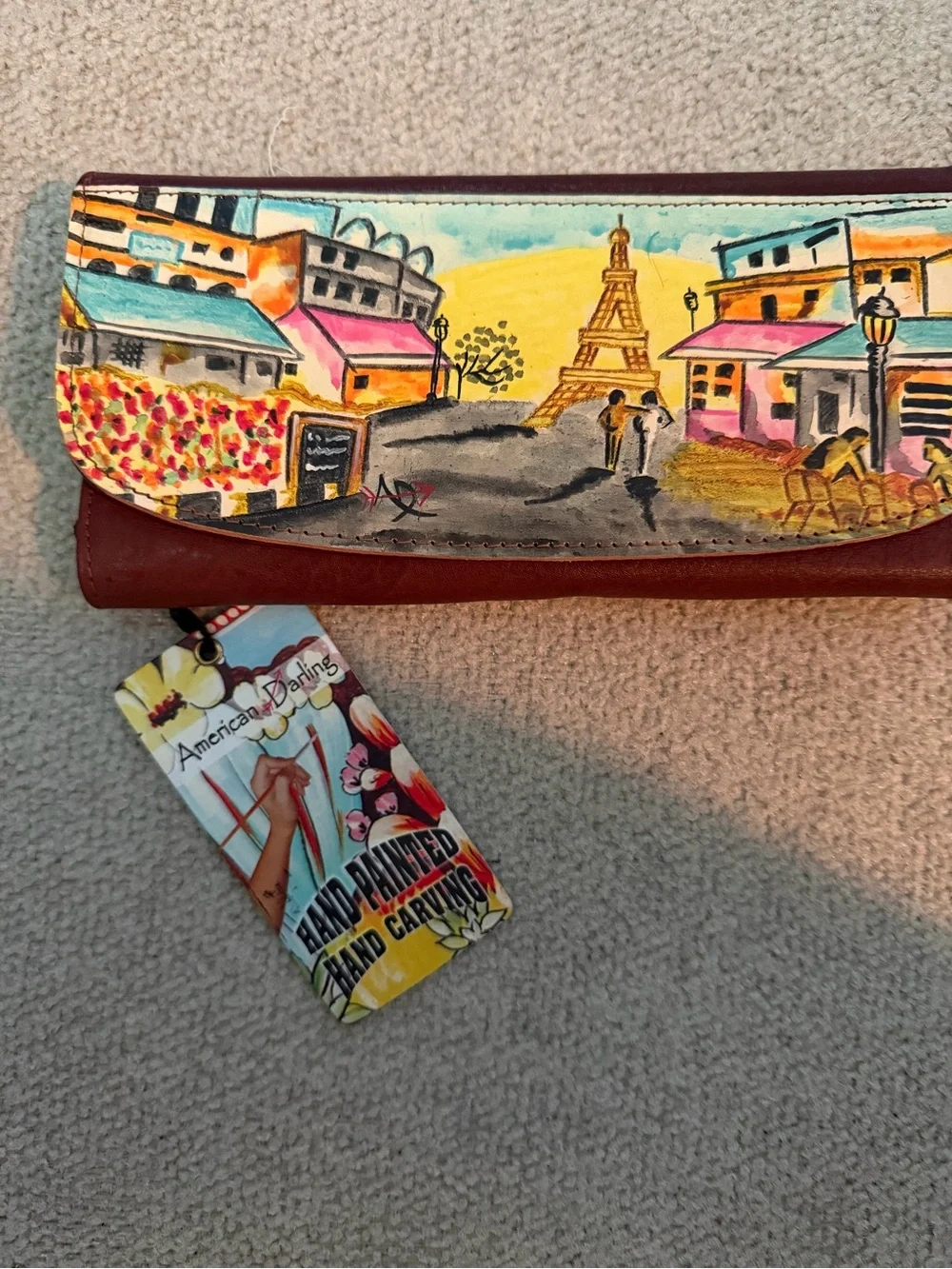 American Darling Hand-Painted Floral Tag - Blue, Yellow, Red, Pink